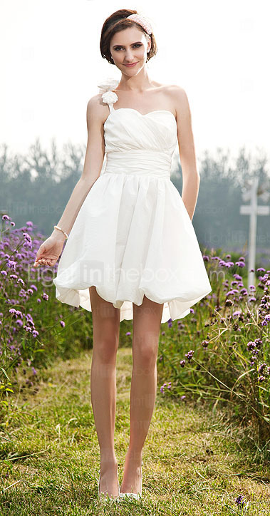 A-line One Shoulder Short/ Mini Taffeta Wedding Dress