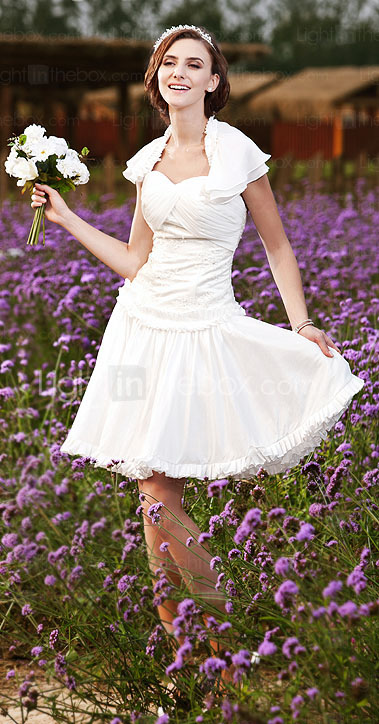 A-line Halter Short/Mini Taffeta Chiffon Lace Wedding Dress 