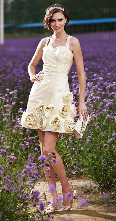 A-line Straps Short/Mini Taffeta Wedding Dress 