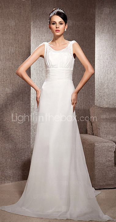 A-line Scoop Court Train Chiffon Wedding Dress 