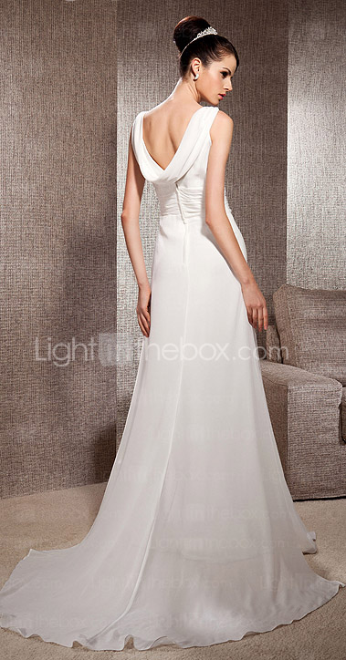 A-line Scoop Court Train Chiffon Wedding Dress 