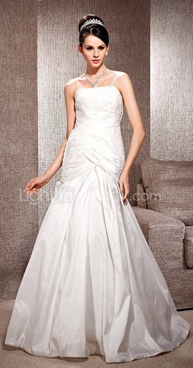 Trumpet/Mermaid Strapless Floor-length Taffeta Lace Wedding Dress 