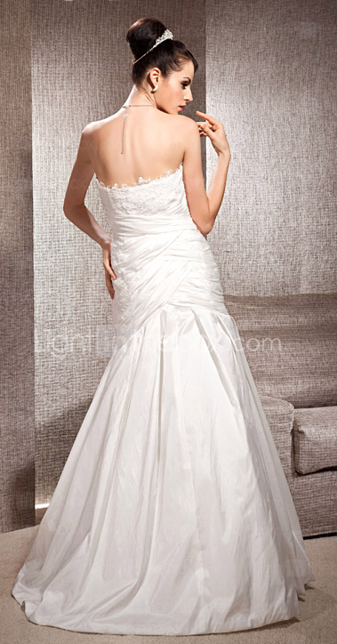 Trumpet/Mermaid Strapless Floor-length Taffeta Lace Wedding Dress 