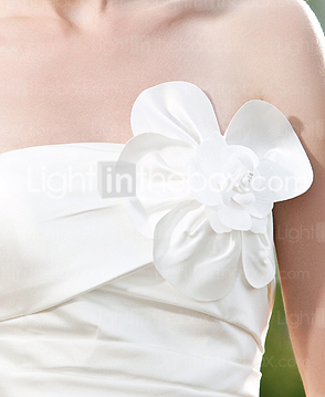 a-lijn strapless knielange satijnen bruidsjurk met 3d bloemen