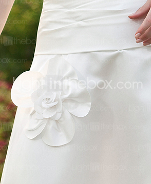a-lijn strapless knielange satijnen bruidsjurk met 3d bloemen