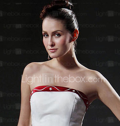 A-line Strapless Sleeveless Organza Satin Chapel Train Wedding Dress