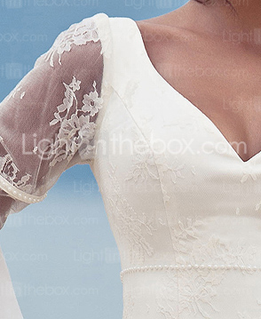 Sheath/ Column Sweep/ Brush Train Chiffon Lace Wedding Dress