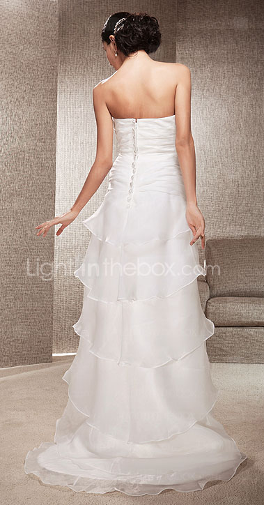 Sheath/Column Strapless Court Train Organza Wedding Dress