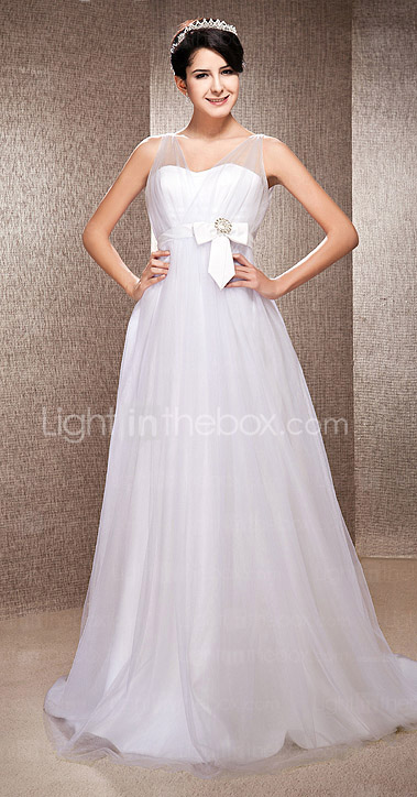 A-line Tulle Wedding Dress With Straps And Sweep/Brush Train 