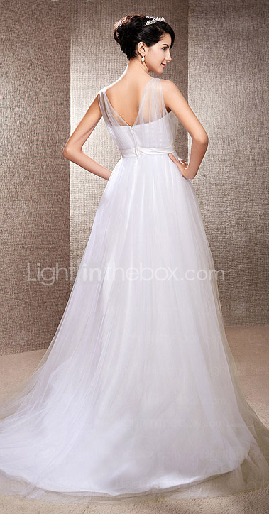 A-line Tulle Wedding Dress With Straps And Sweep/Brush Train 