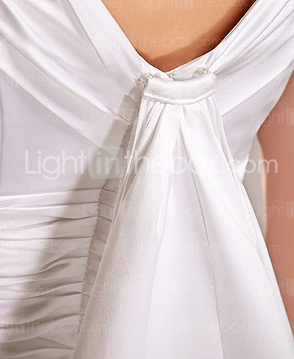 A-line V-neck Sweep/Brush Train Satin Wedding Dress 