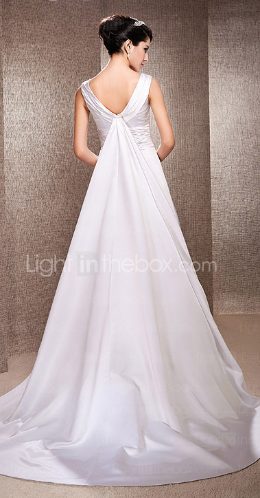 A-line V-neck Sweep/Brush Train Satin Wedding Dress 