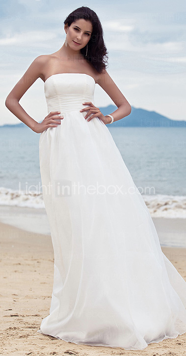 Sheath/Column Strapless Floor-length Organza Wedding Dress 