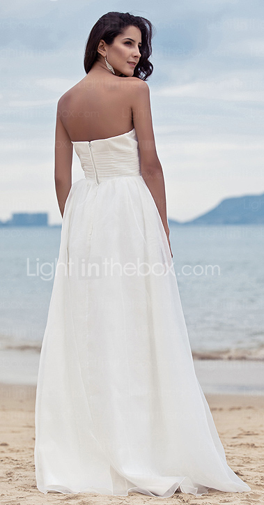 Sheath/Column Strapless Floor-length Organza Wedding Dress 