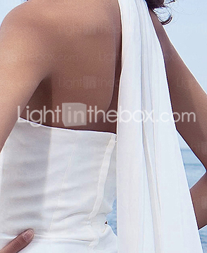 Sheath/Column Halter Watteau Train Chiffon Satin Wedding Dress 