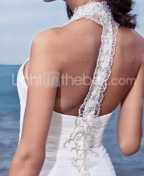 Sheath/ Column Halter Court Train Chiffon Wedding Dress