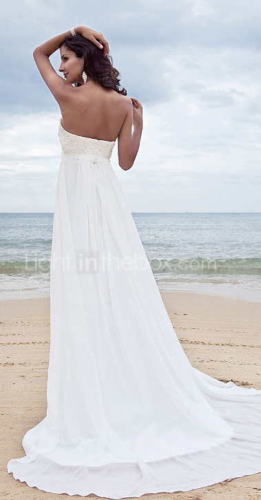Sheath/ Column Sweetheart Court Train Chiffon Satin Wedding Dress