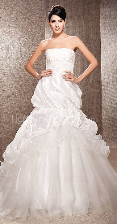 A-line Strapless Chapel Train  Taffeta Wedding Dress