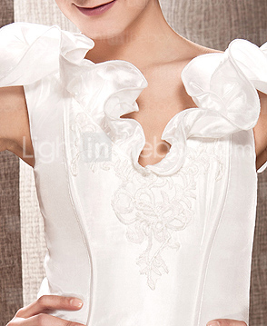 A-line V-neck Chapel Train Taffeta  Wedding Dress