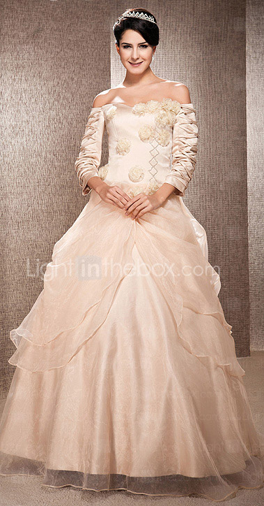 A-line Off-the-shoulder Floor-length Satin And Organza Wedding Dress 