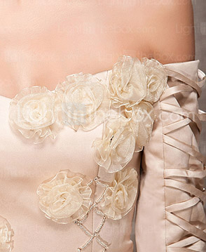 A-line Off-the-shoulder Floor-length Satin And Organza Wedding Dress 