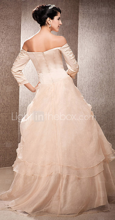 A-line Off-the-shoulder Floor-length Satin And Organza Wedding Dress 
