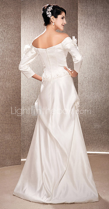 Sheath/Column Off-the-shoulder Floor-length Satin  Wedding Dress