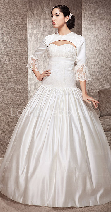  A-line Sweetheart Floor-length Lace And Satin Wedding Dress