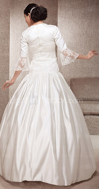  A-line Sweetheart Floor-length Lace And Satin Wedding Dress