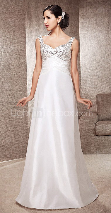 A-line Sweetheart Floor-length Sequined Satin Wedding Dress