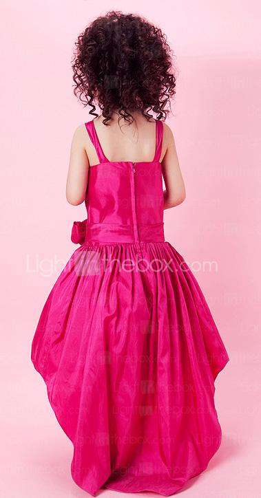 A-line Taffeta Asymmetrical Flower Girl Dress With Straps 