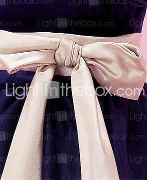 A-line Jewel Tea-length Velvet And Tulle Flower Girl Dress 