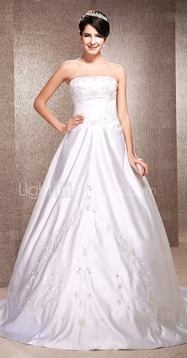 A-line/ Princess Satin Wedding Dress with Beaded Embroidered Detail