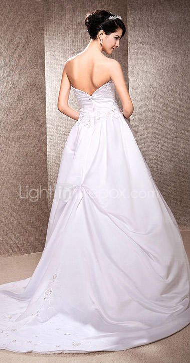 A-line/ Princess Satin Wedding Dress with Beaded Embroidered Detail