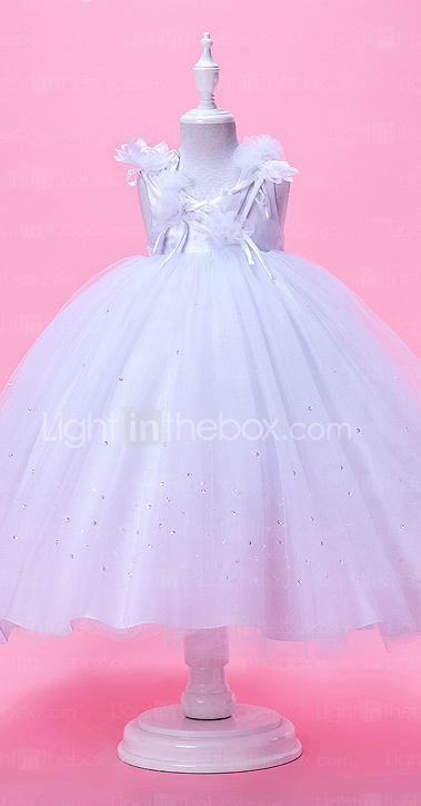 Ball Gown Neck Tea-length Tulle And Taffeta Flower Girl Dress 