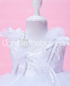 Ball Gown Neck Tea-length Tulle And Taffeta Flower Girl Dress 