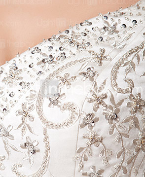 A-line V-neck Chapel Train Satin Wedding Gown
