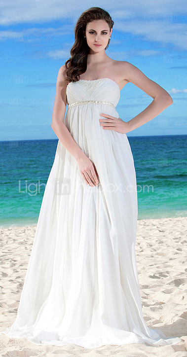 Sheath/Column Strapless Empire Waist Floor-length Chiffon Wedding Dress 