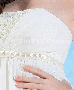 Sheath/Column Strapless Empire Waist Floor-length Chiffon Wedding Dress 