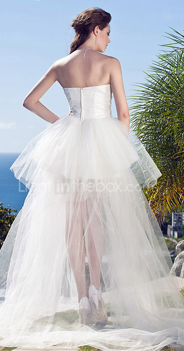 Ball Gown Strapless Asymmetrical Tulle Wedding Dress