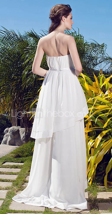 A-line Strapless Asymmetrical Chiffon Wedding Dress 
