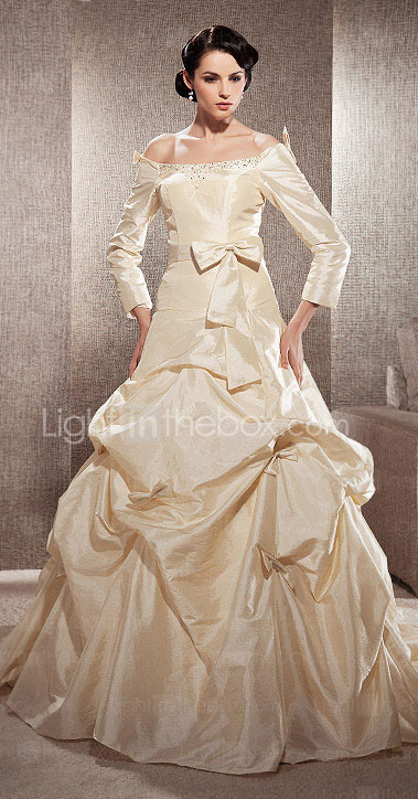 A-line Off-the-shoulder Court Train Taffeta Wedding Dress 