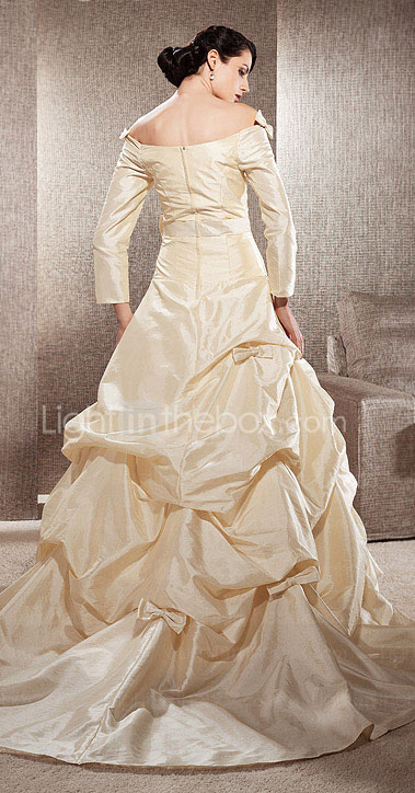 A-line Off-the-shoulder Court Train Taffeta Wedding Dress 