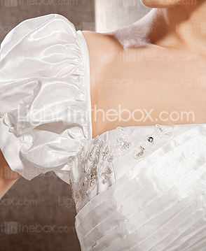 A-line Square Neck Sweep/Brush Train Taffeta Wedding Dress