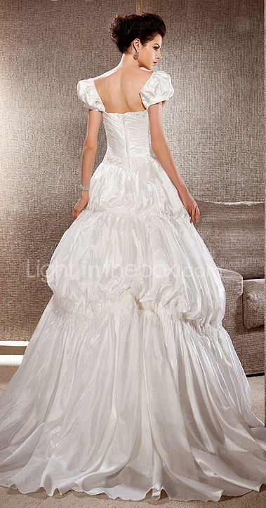 A-line Square Neck Sweep/Brush Train Taffeta Wedding Dress