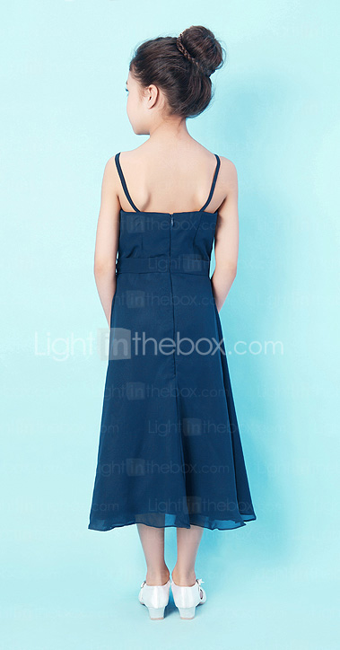  a-linje spaghetti rem te-lengde chiffon junior brudepike kjole