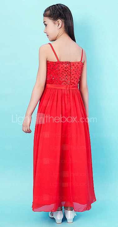 Chiffon Ankle-length Spaghetti Strap Junior Bridesmaid Dress 
