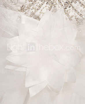  A-line With Straps Chapel Train Satin And Tulle Wedding Dress