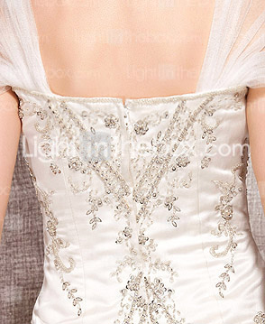  A-line With Straps Chapel Train Satin And Tulle Wedding Dress