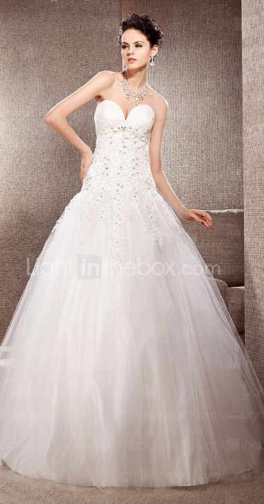 A-line Strapless Chapel Train Organza And Lace Wedding Dress